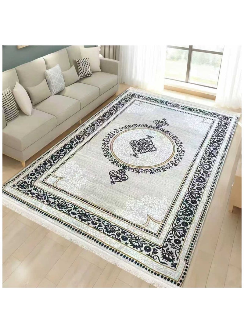SMART HOME Large padded floor mat with a soft velvet surface and non-slip backing - Living room rug - Majlis rug - Lounge rug - Luxurious decorative rug - Elegant rug with modern patterns for living rooms and majlis - Size 300x200cm - Suitable for everyday use and entertaining - Image 1